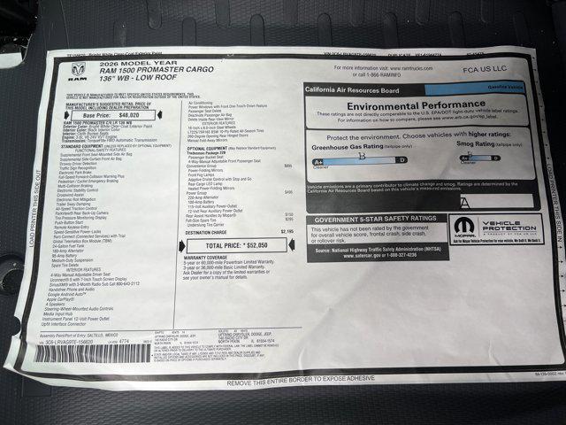 new 2026 Ram ProMaster 1500 car, priced at $49,024