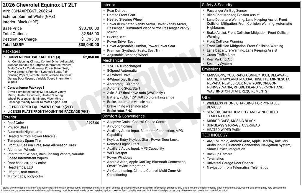 new 2026 Chevrolet Equinox car, priced at $34,840