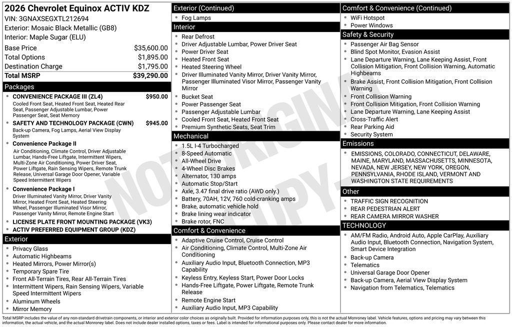 new 2026 Chevrolet Equinox car, priced at $37,290