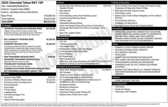 new 2025 Chevrolet Tahoe car, priced at $88,210