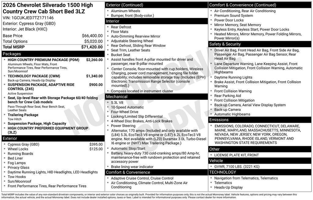 new 2026 Chevrolet Silverado 1500 car, priced at $71,015