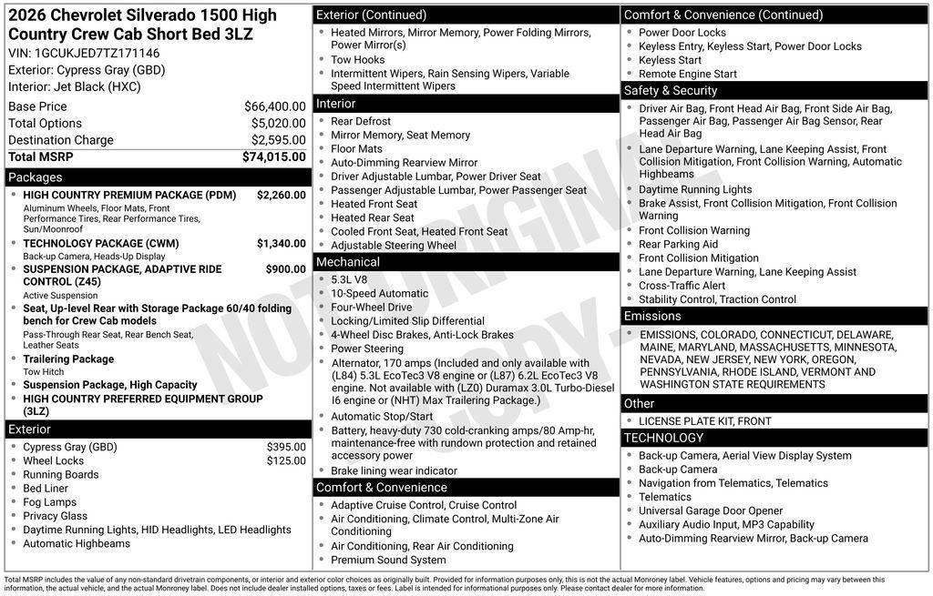 new 2026 Chevrolet Silverado 1500 car, priced at $69,515