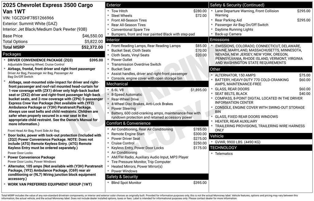 new 2025 Chevrolet Express 3500 car, priced at $54,117
