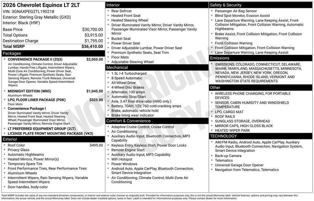 new 2026 Chevrolet Equinox car, priced at $35,810