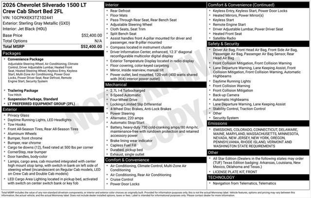 new 2026 Chevrolet Silverado 1500 car, priced at $53,495