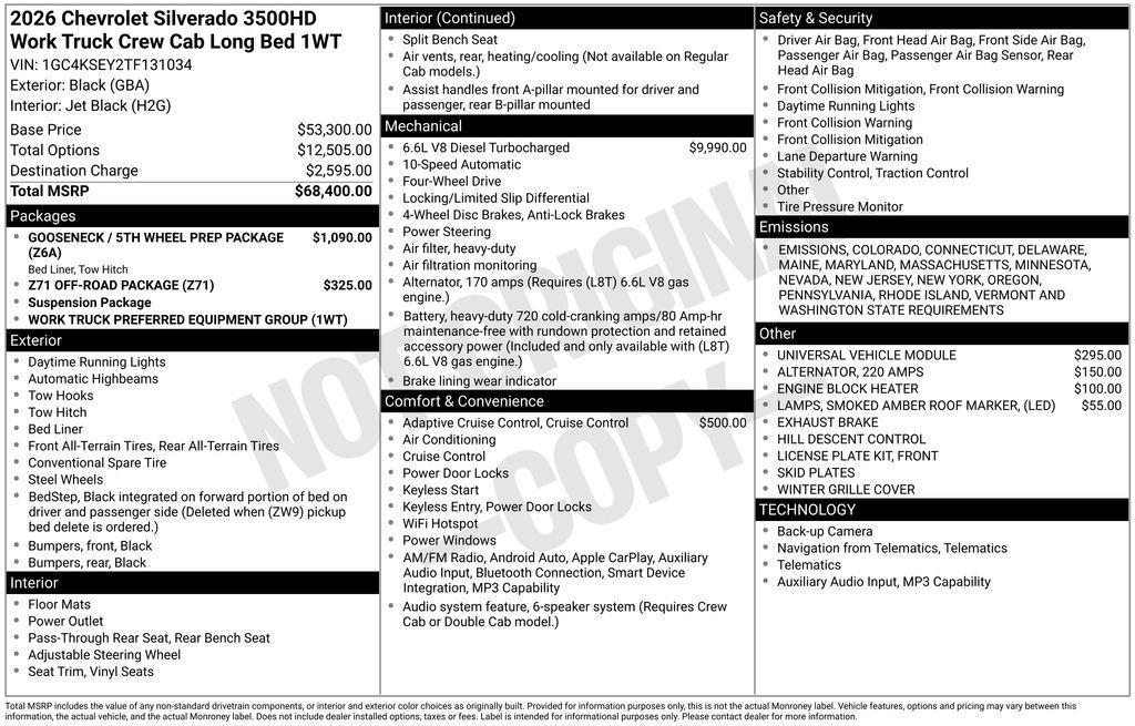 new 2026 Chevrolet Silverado 3500 car, priced at $65,150