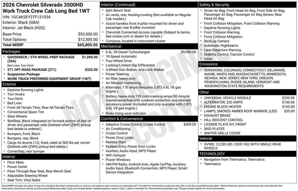 new 2026 Chevrolet Silverado 3500 car, priced at $66,150