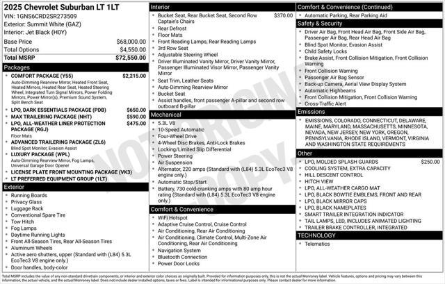 new 2025 Chevrolet Suburban car, priced at $73,245