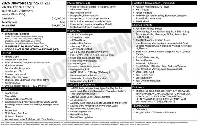 new 2026 Chevrolet Equinox car, priced at $31,995