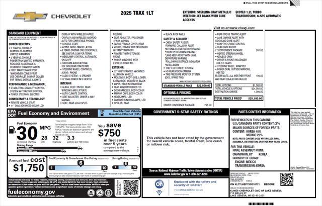 new 2025 Chevrolet Trax car, priced at $22,800