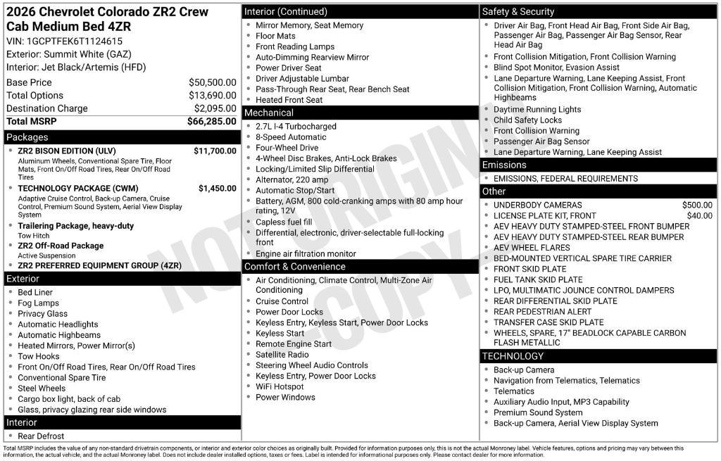 new 2026 Chevrolet Colorado car, priced at $65,057