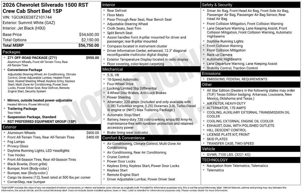 new 2026 Chevrolet Silverado 1500 car, priced at $54,968