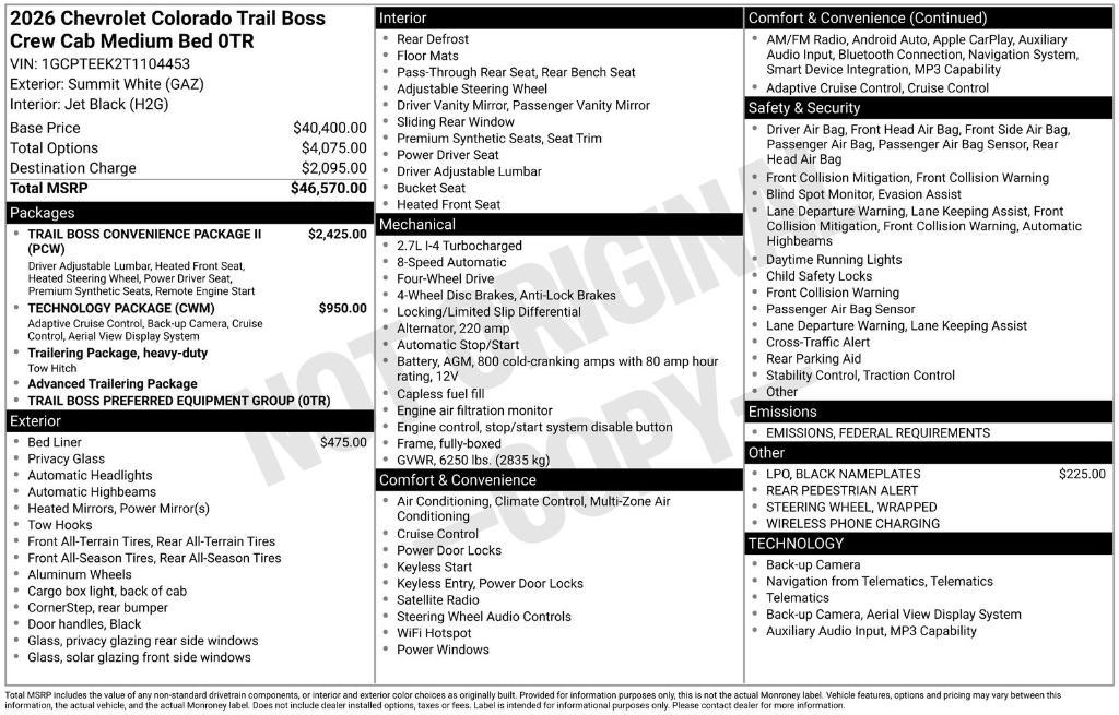 new 2026 Chevrolet Colorado car, priced at $44,497
