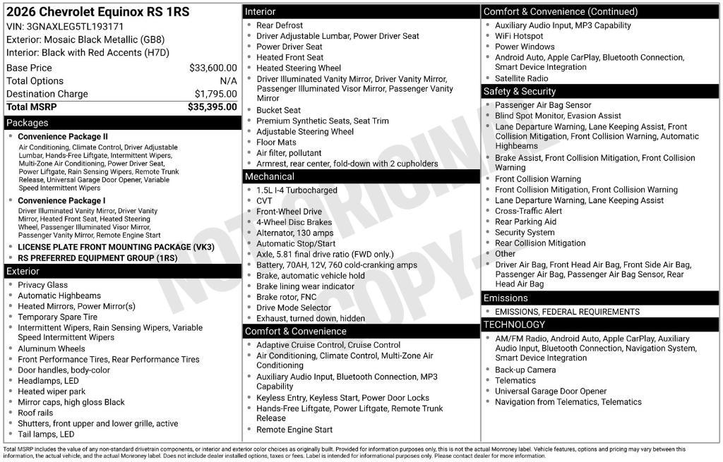 new 2026 Chevrolet Equinox car, priced at $32,647