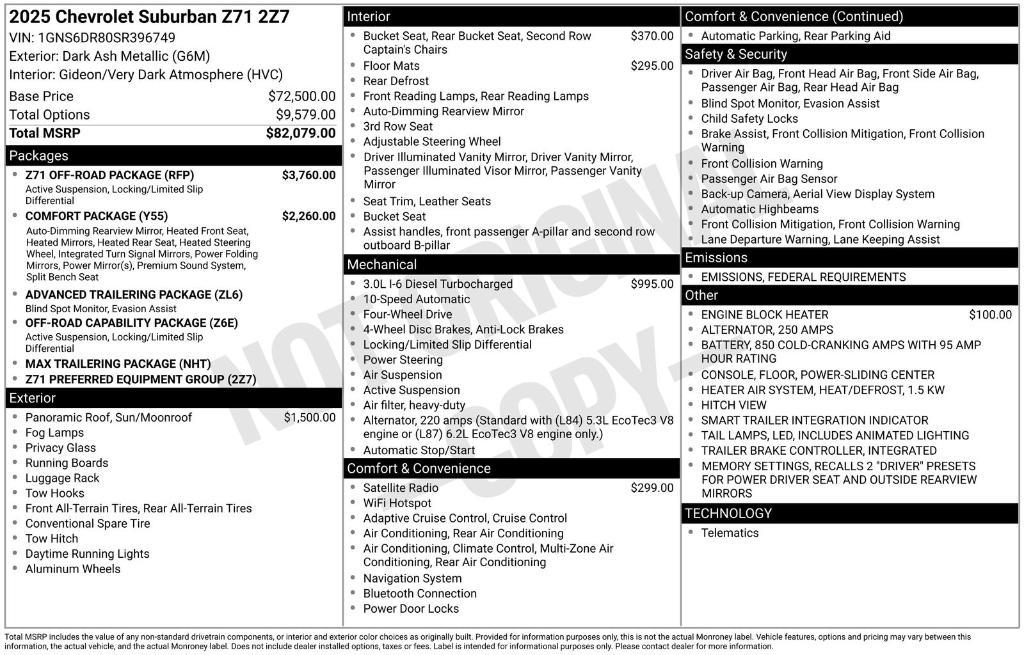 new 2025 Chevrolet Suburban car, priced at $79,950