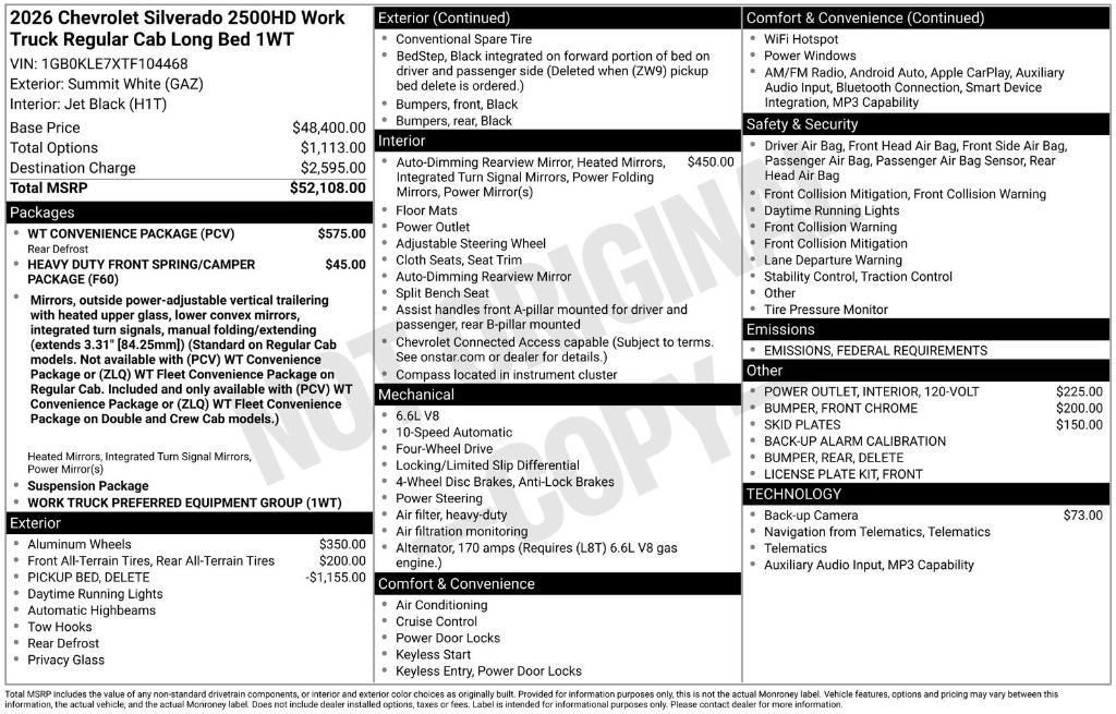 new 2026 Chevrolet Silverado 2500 car, priced at $65,138