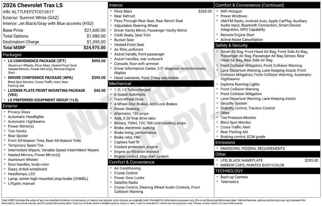 new 2026 Chevrolet Trax car, priced at $24,975