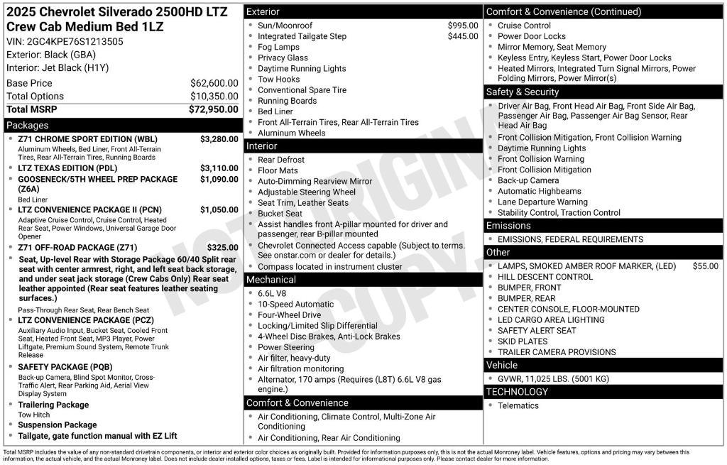 new 2025 Chevrolet Silverado 2500 car, priced at $68,826