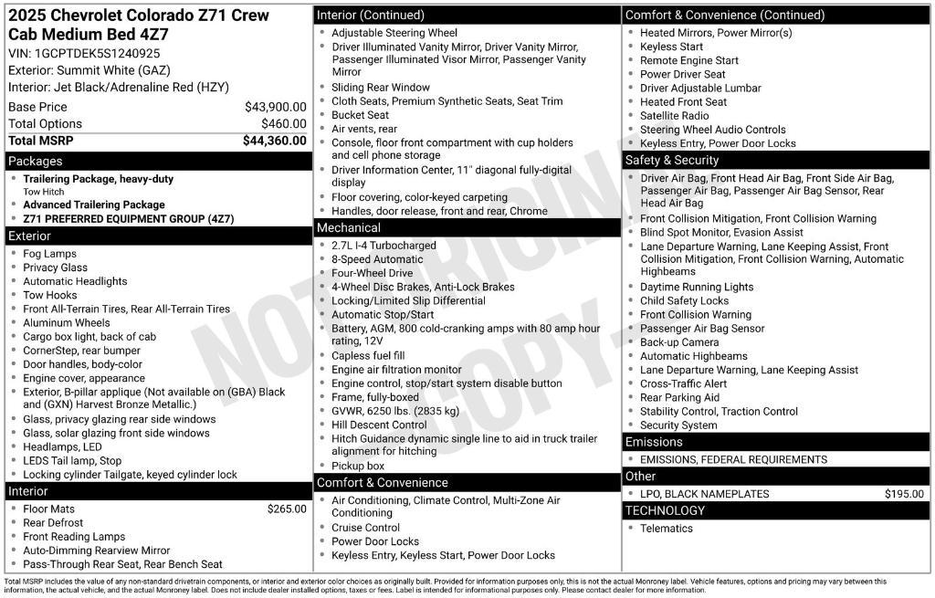 new 2025 Chevrolet Colorado car, priced at $44,401