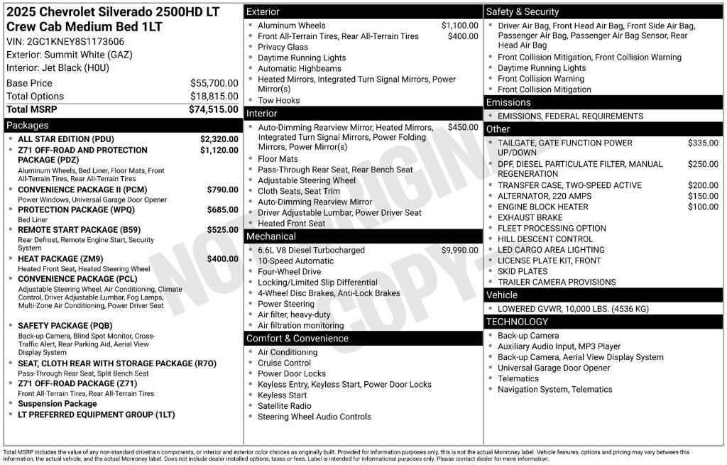 new 2025 Chevrolet Silverado 2500 car, priced at $71,120