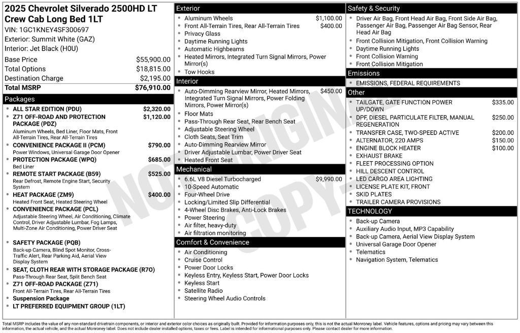 new 2025 Chevrolet Silverado 2500 car, priced at $71,070