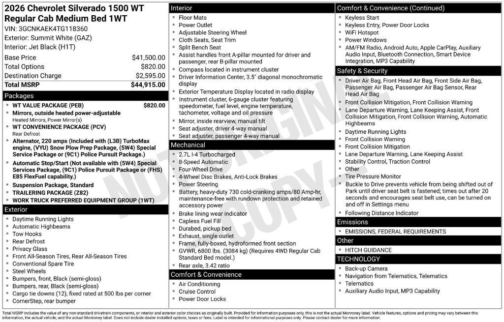 new 2026 Chevrolet Silverado 1500 car, priced at $40,925