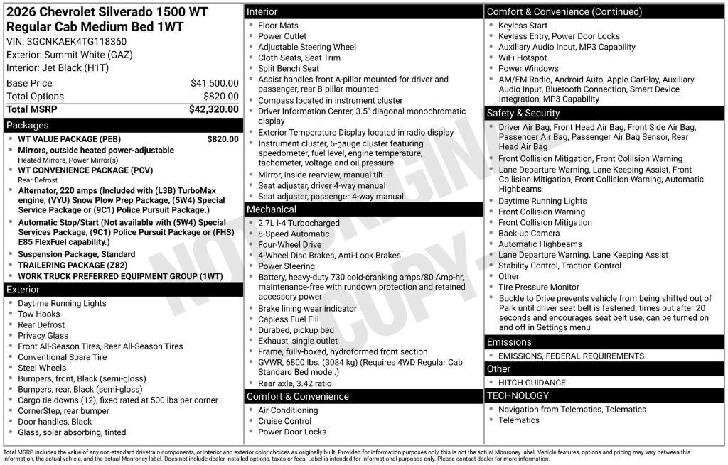 new 2026 Chevrolet Silverado 1500 car, priced at $39,425