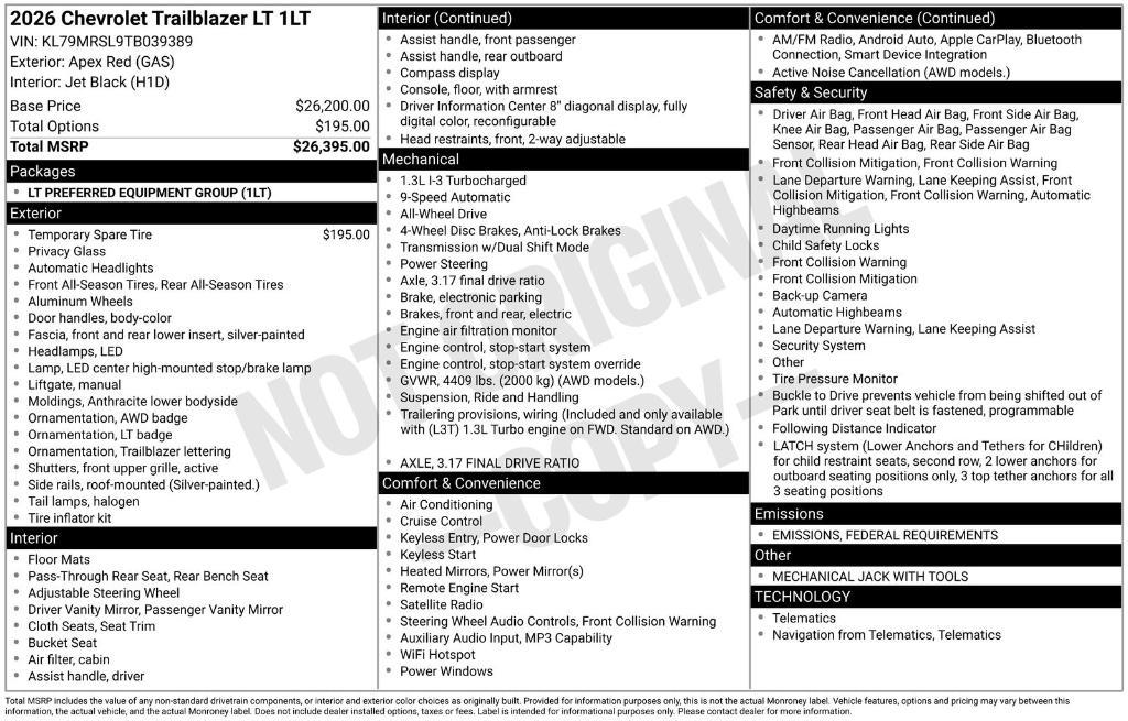 new 2026 Chevrolet TrailBlazer car, priced at $26,915