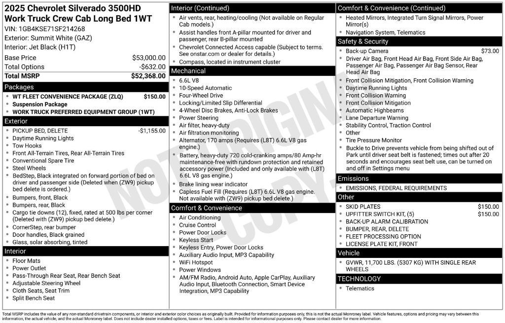new 2025 Chevrolet Silverado 3500 car, priced at $53,053