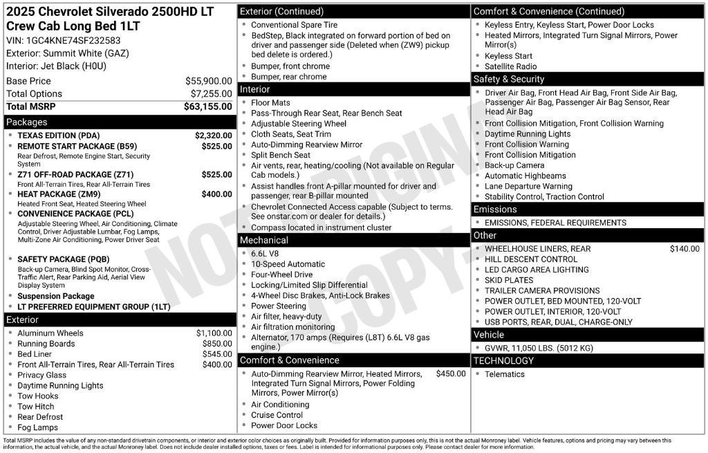 new 2025 Chevrolet Silverado 2500 car, priced at $60,508