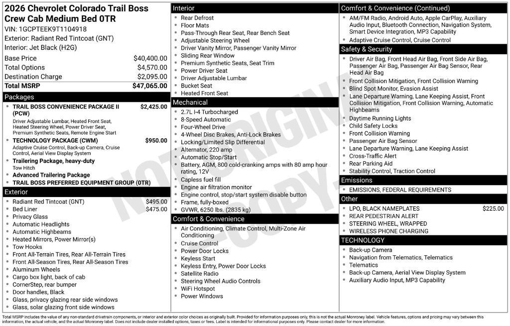 new 2026 Chevrolet Colorado car, priced at $44,192