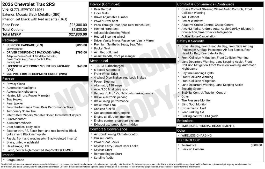 new 2026 Chevrolet Trax car, priced at $29,185