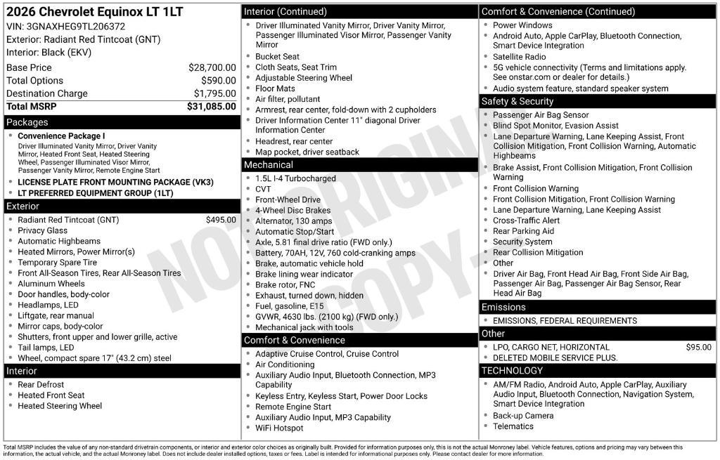 new 2026 Chevrolet Equinox car, priced at $29,835