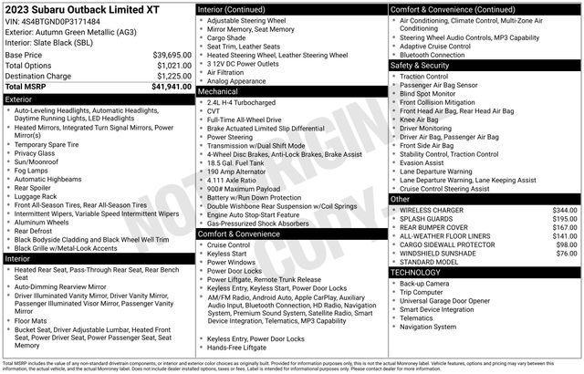 used 2023 Subaru Outback car, priced at $31,495