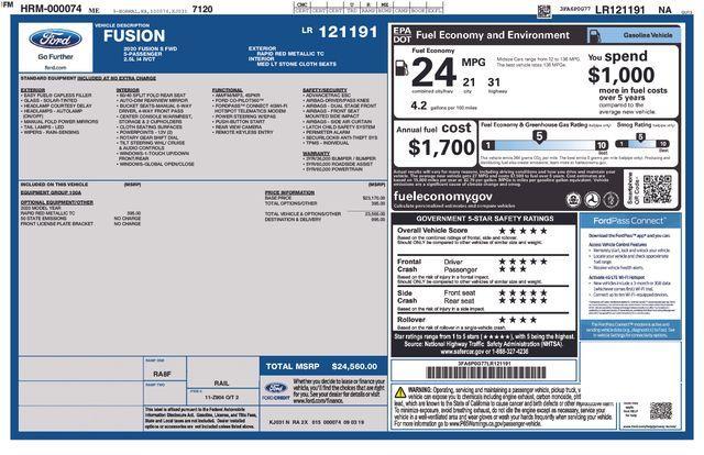 used 2020 Ford Fusion car, priced at $18,995