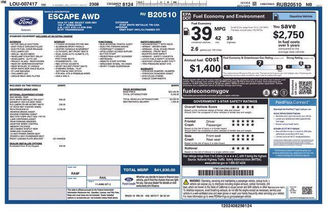 new 2024 Ford Escape car, priced at $38,771