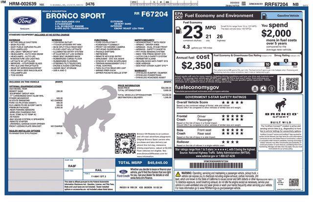 new 2024 Ford Bronco Sport car, priced at $43,278
