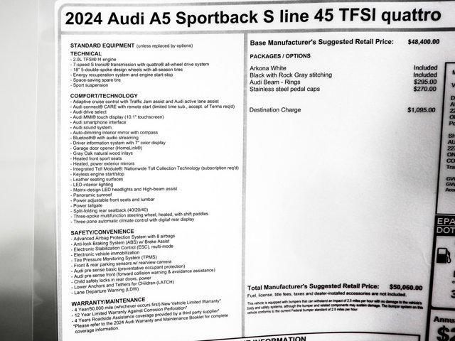 new 2024 Audi A5 Sportback car, priced at $50,060