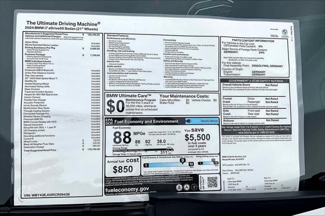 new 2024 BMW i7 car, priced at $110,795