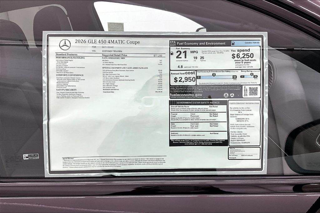 new 2026 Mercedes-Benz GLE 450 car, priced at $86,240