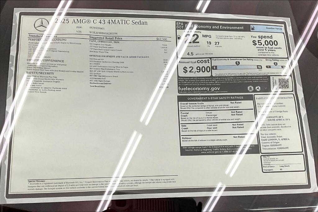 new 2025 Mercedes-Benz AMG C 43 car, priced at $70,235
