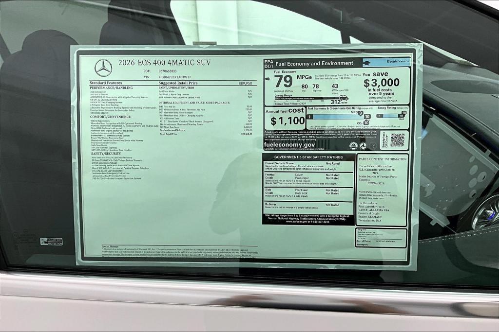 new 2026 Mercedes-Benz EQS 400 car, priced at $93,360