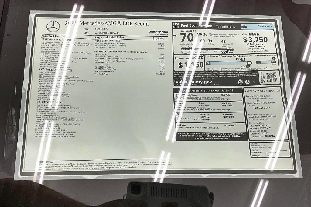 new 2025 Mercedes-Benz AMG EQE car, priced at $118,235