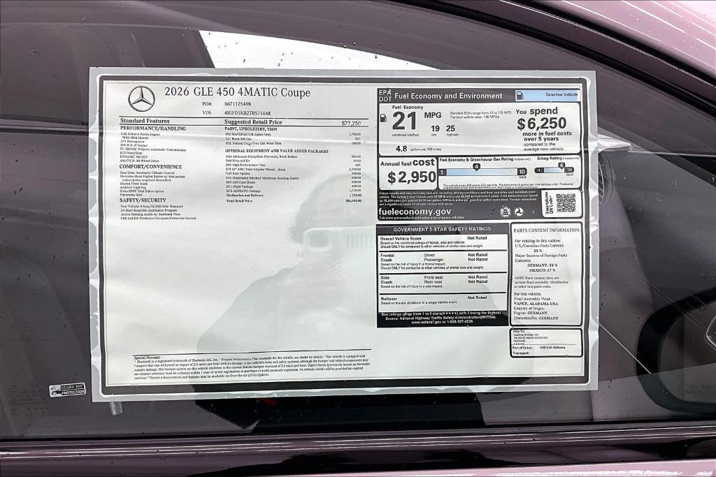 new 2026 Mercedes-Benz GLE 450 car, priced at $86,940