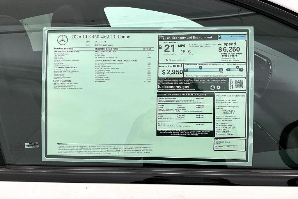 new 2026 Mercedes-Benz GLE 450 car, priced at $84,940
