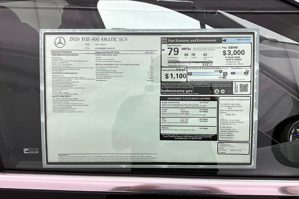 new 2026 Mercedes-Benz EQS 400 car, priced at $91,420