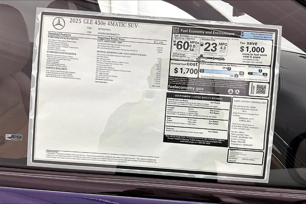 new 2025 Mercedes-Benz GLE 450e car, priced at $90,175