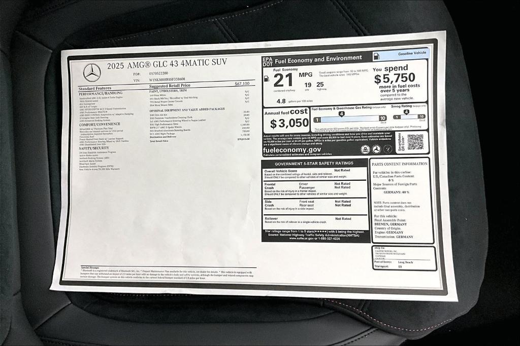 new 2025 Mercedes-Benz AMG GLC 43 car, priced at $70,815