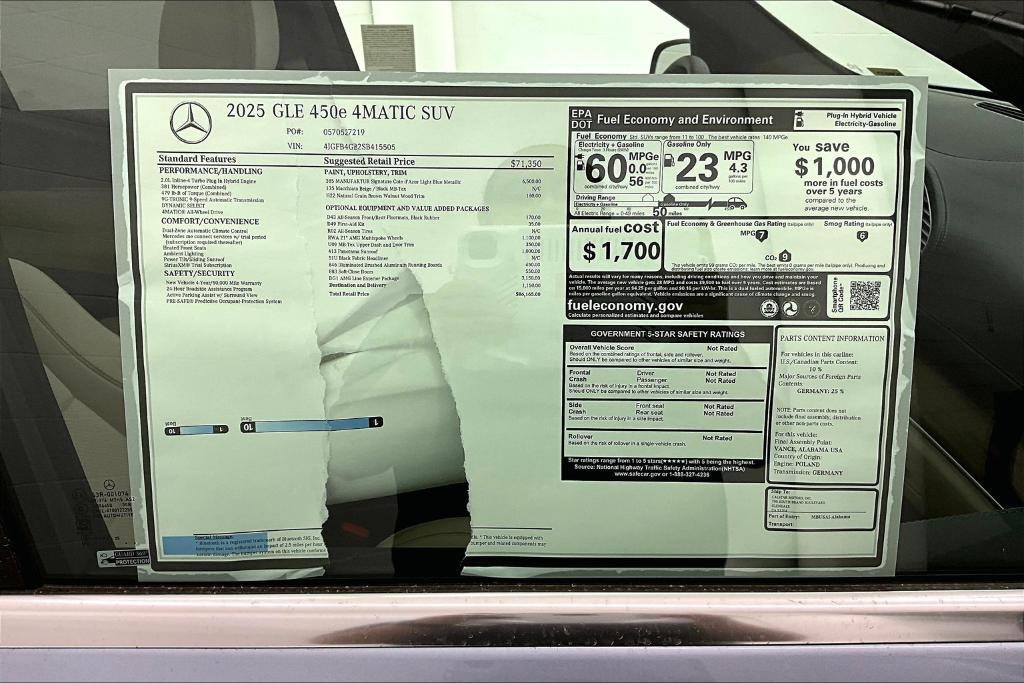new 2025 Mercedes-Benz GLE 450e car, priced at $86,165