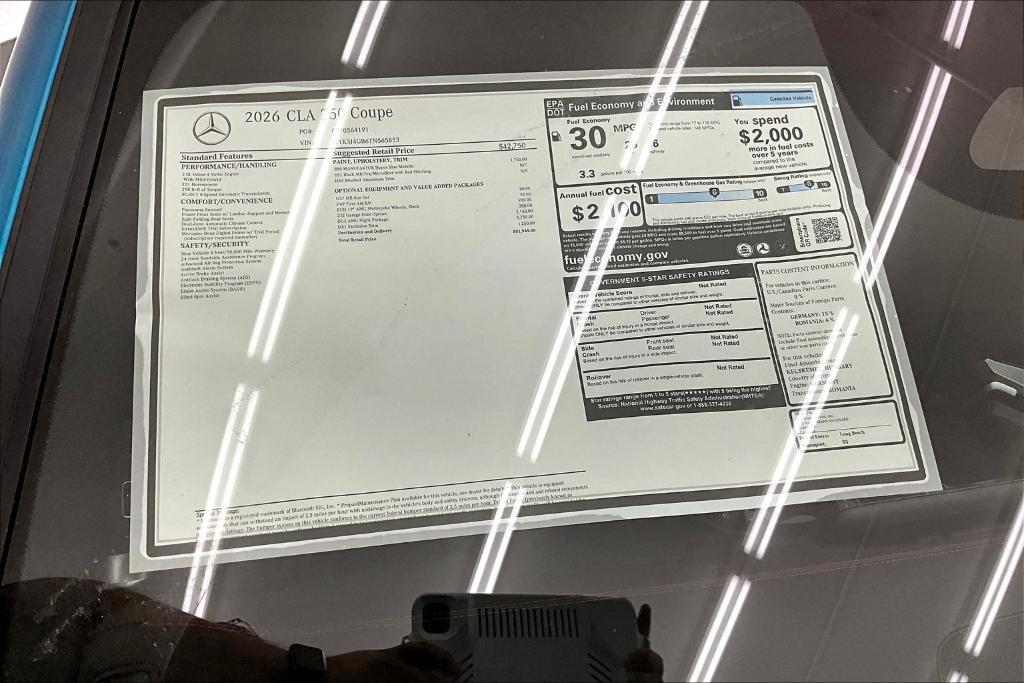 new 2026 Mercedes-Benz CLA 250 car, priced at $51,945